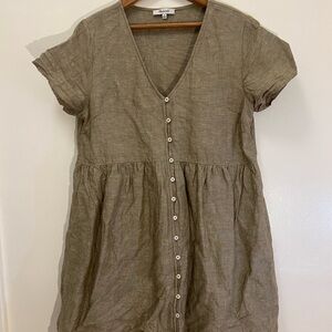 Madewell Mini Medium Green Linen Button-Down Dress Pockets
